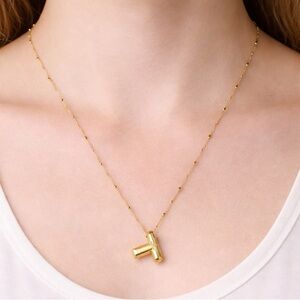 Gold Balloon Initial “T” Necklace – Beaded Satellite Chain